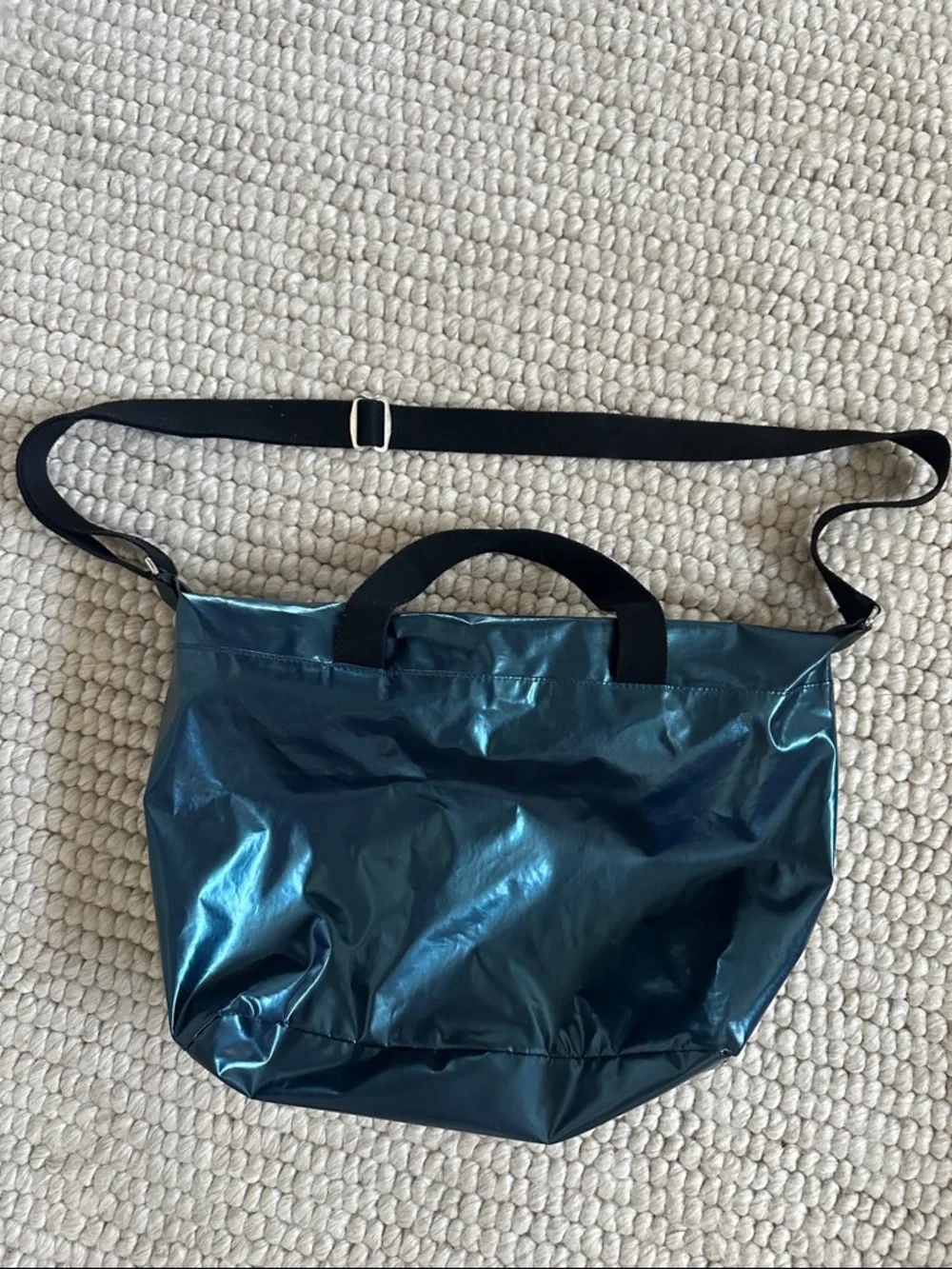 Jack Gomme Paris Tote Metallic Blue Coated Canvas Crossbody w/ Pouch - Picture 2 of 10